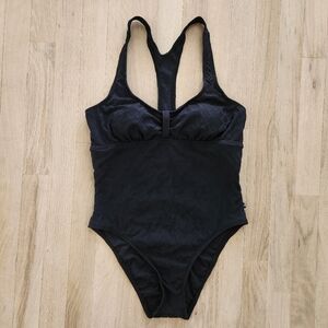 Nautica Womens Black Textured Racerback Strappy Back One Piece Swimsuit Size 10